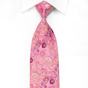 Indian Homme Men’s Crystal Silk Tie Floral Paisley On Pink