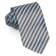 Indian Homme Silk Neck Tie Brown Blue Stripes With Silver