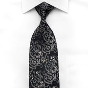 Lancetti Men’s Crystal Necktie Silver Acanthus On Black With