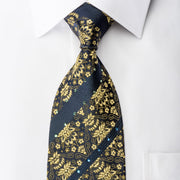 Lancetti Men’s Silk Necktie Golden Anthemion On Navy