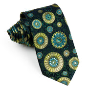 Lancetti Silk NeckTie Lime Green Medalions & Vines On Black