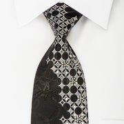 Ludovica Rhinestone Silk Necktie Silver Geometric On Black
