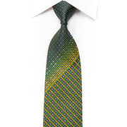 Mens Rhinestone Silk Necktie Green Striped & Geometric On