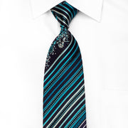 Metro City Men’s Crystal Silk Necktie Turquoise Striped On