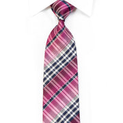 Metro City Rhinestone Silk Necktie Purple Gray Plaids With