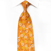 Mila Schon Mens Crystal Silk Necktie Floral On Orange With