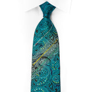 Mila Schon Rhinestone Necktie Turquoise Paisley On Black