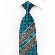Perry Ellis Men’s Crystal Silk Tie Turquoise Gold Cartouche