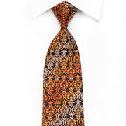 Perry Ellis Men’s Silk Crystal Tie Orange Damask On Black -