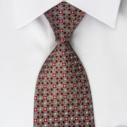 Perry Ellis Silk Rhinestone Tie Silver Burgundy Trellis
