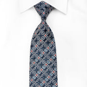 Premierlux Men’s Crystal Silk Tie Silver Trellis On Blue