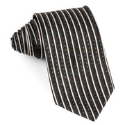 Remizio Men’s Silk Neck Tie Black & White Vertical Stripes