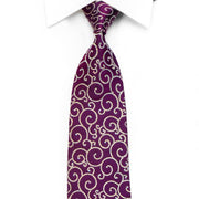 Renoma Crystal Rhinestone Silk Necktie Scrolls On Purple