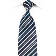 Renoma Men’s Crystal Silk Necktie Green Silver Blue Striped