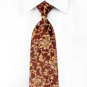 Renoma Men’s Crystal Silk Tie Golden Floral On Brown With