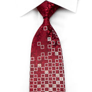 Renoma Men’s Rhinestone Tie Silver Squares On Red Acanthus