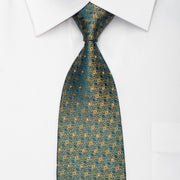 Renoma Men’s Silk Necktie Gold Floral On Dark Teal Sparkling