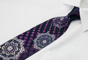 Renoma Men’s Silk Necktie Silver Medallions On Navy Blue