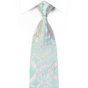Renoma Mens Silk Tie Silver Blue Geometric Sparkling With