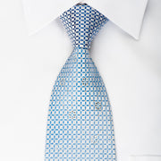 Renoma Rhinestone Necktie Blue Lattice On White With Silver