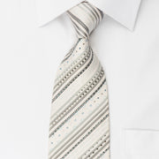 Renoma White Silk Rhinestone Tie Silver Stripes On White