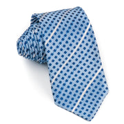 Roberta Di Camerino Silk Tie White Stripes & Checks On Blue