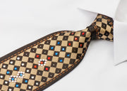 Taiyo Gold Mens Silk Rhinestone Tie Gold Checker Design On