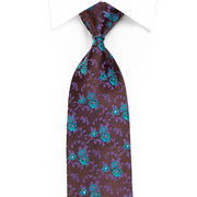 Vigevano Men’s Crystal Necktie Blue Floral On Purple Brown