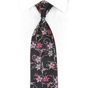 Gravata floral prateada rosa com strass preto e brilhos