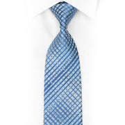 Gravata de seda listrada azul com strass prateado e brilhos prateados
