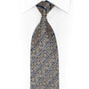 Navy Blue Floral Silk Necktie with Rhinestone Diagonal Stripes