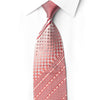 Red and rose-pink silk necktie with crystal rhinestones and silver sparkles worn with a white dress shirt