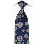 Gravata de seda floral prateada com strass azul