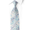 San-Dee rhinestone silk necktie DH218 close-up detail of blue baroque scroll paisley motif with crystal rhinestones and silver sparkle accents