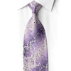 San-Dee lilac and purple floral silk necktie with crystal rhinestones and silver sparkles, knotted against a white shirt.