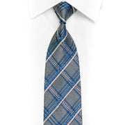 Gravata de seda tecida com strass azul cinza prateado e brilhos de prata