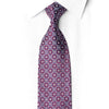 San-Dee burgundy plum square medallion geometric rhinestone silk necktie worn with white dress shirt, showing full length jacquard pattern