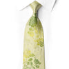 San-Dee green floral rhinestone silk necktie laid flat on white fabric showing full length and crystal embellishments