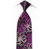 Silver Purple Floral On Purple Rhinestone Silk Necktie With Silver Sparkles