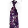 Purple Silver Floral On Navy Rhinestone Silk Necktie