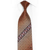 Gravata de Seda Xadrez Paisley Marrom Alaranjado com Strass e Brilhos Prateados