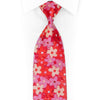 Gravata floral vermelha malva prateada com strass vermelho e brilhos