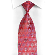 Gravata geométrica floral azul prateada em seda de strass vermelho com brilhos prateados