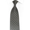Silver Geometric Design On Black Rhinestone Silk Necktie With Silver Sparkles