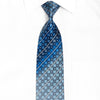 Blue Checkered & Silver Striped On Navy Blue Rhinestone Silk Tie With Sparkles