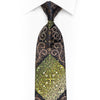 Green Brown Damask On Black Rhinestone Silk Necktie