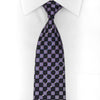 Gravata de seda xadrez de strass xadrez roxo marinho prateado com brilhos azuis