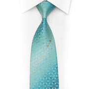 Treliça geométrica em gravata de strass azul com brilhos prateados