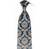 Gravata de Seda Azul-Marinho com Renda Dourada e Strass com Brilhos