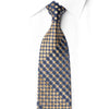 San-Dee navy gold checkerboard rhinestone silk necktie laid flat on white background showing full length pattern